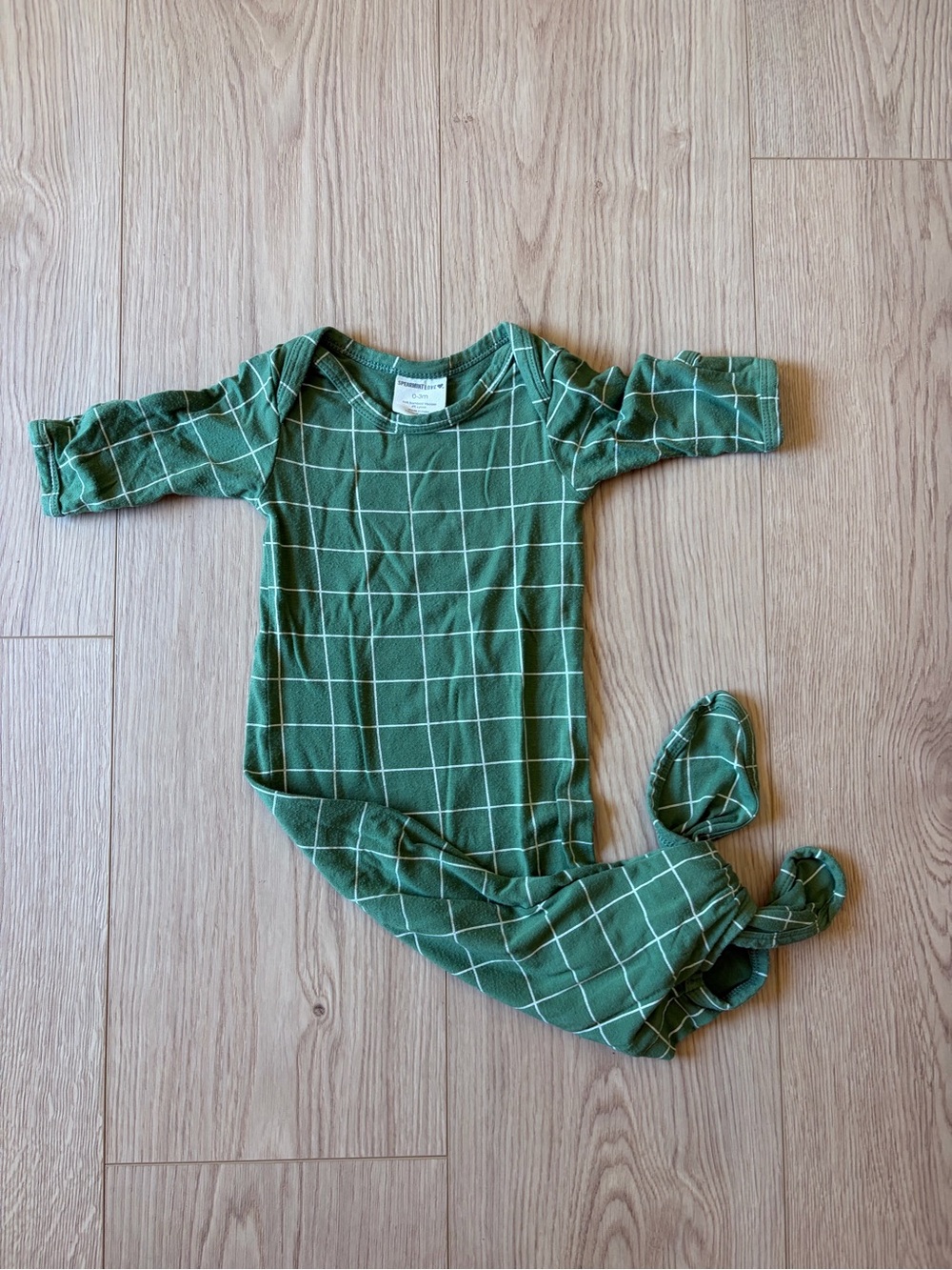 Spearmint Love Green Grid Knit Baby One-Piece knot gown - Soft Organic Cotton